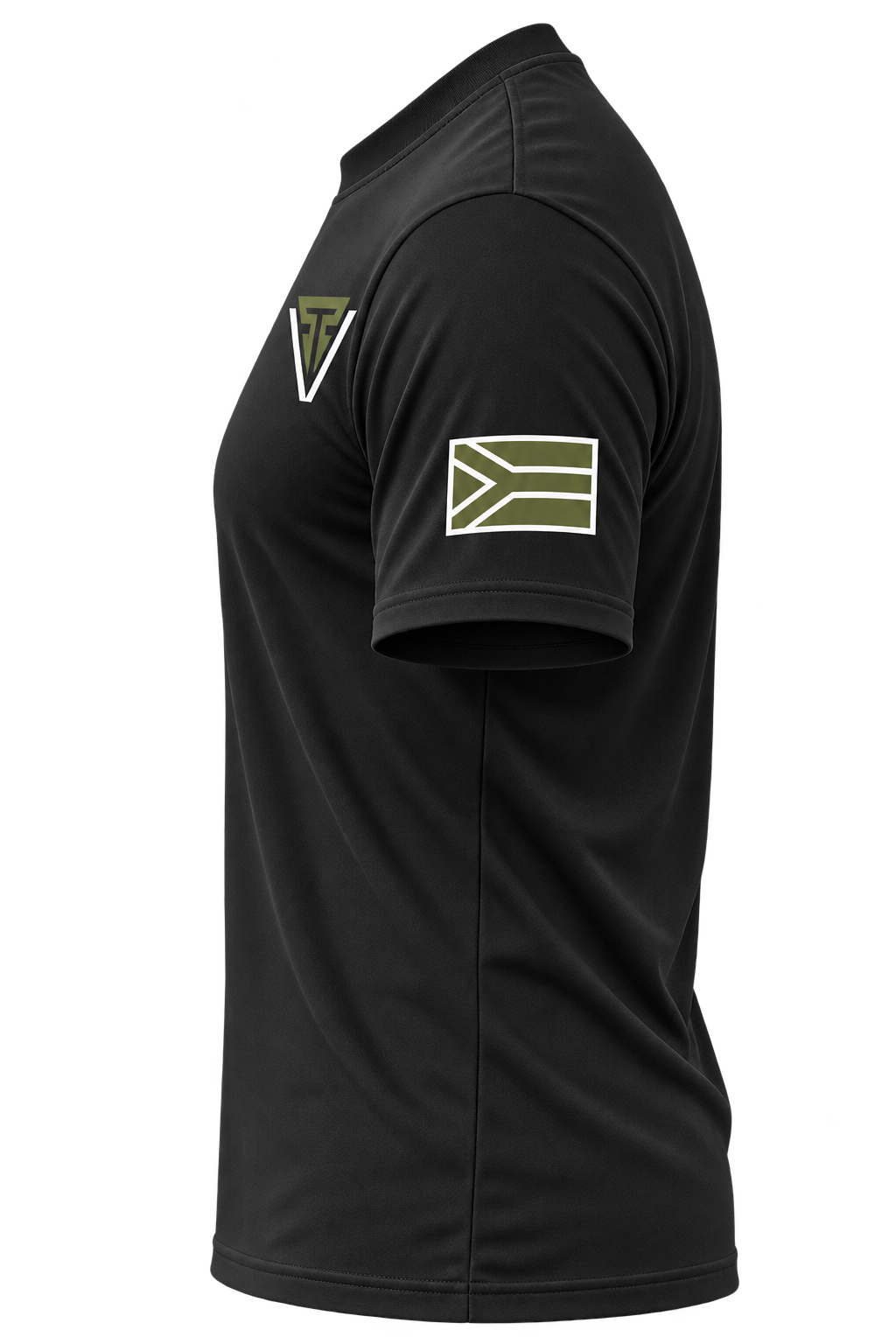 TactiKor 200G Moto Division T-Shirt black side view with stylised South African sleeve emblem